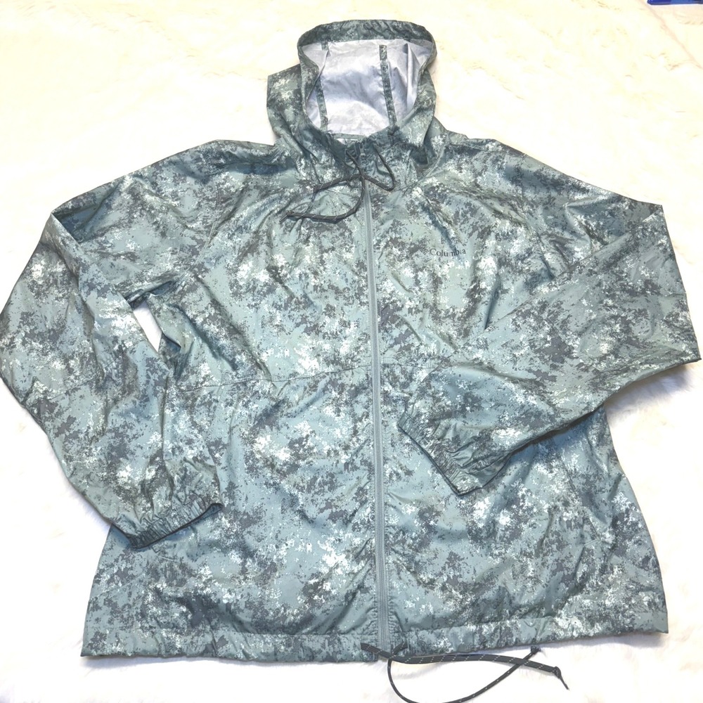 Columbia Womens Flash Forward Printed Windbreaker Outerwear - Light Lichen SZ XL